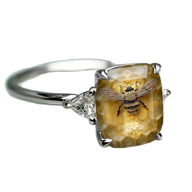Bee Square Statement Ring