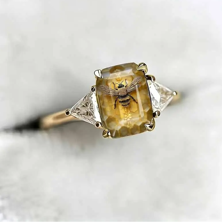Bee Square Statement Ring