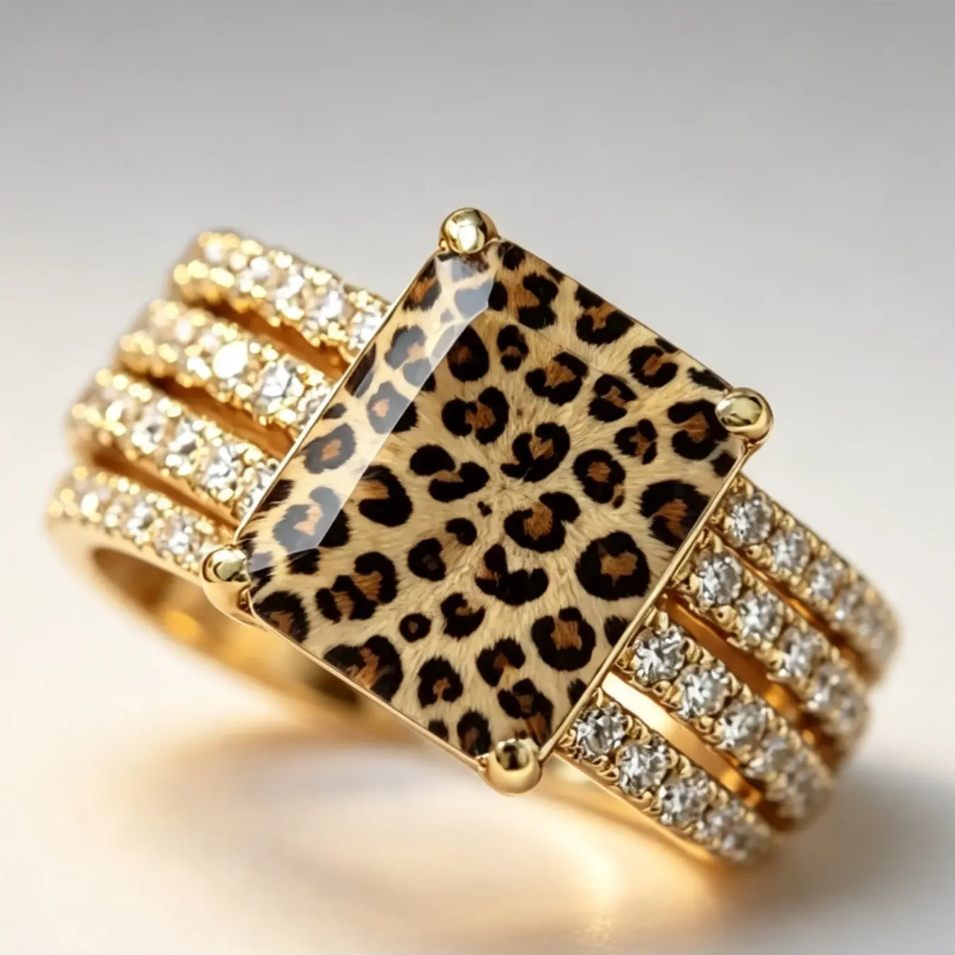 Leopard Square Three Layer Ring