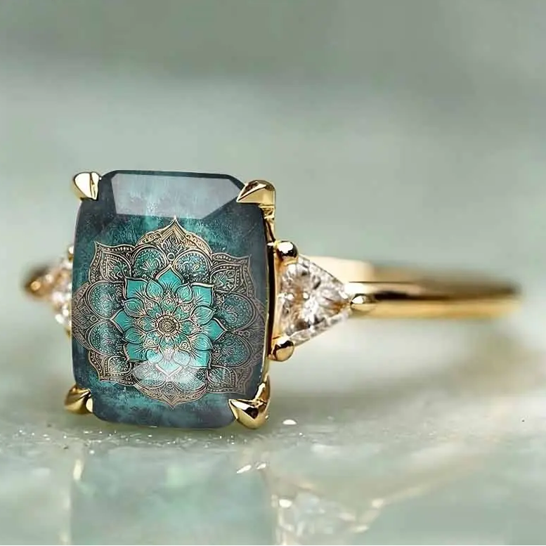Square Mandala Statement Ring