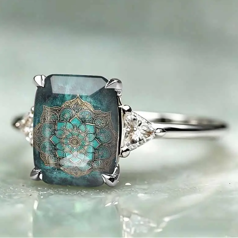 Square Mandala Statement Ring