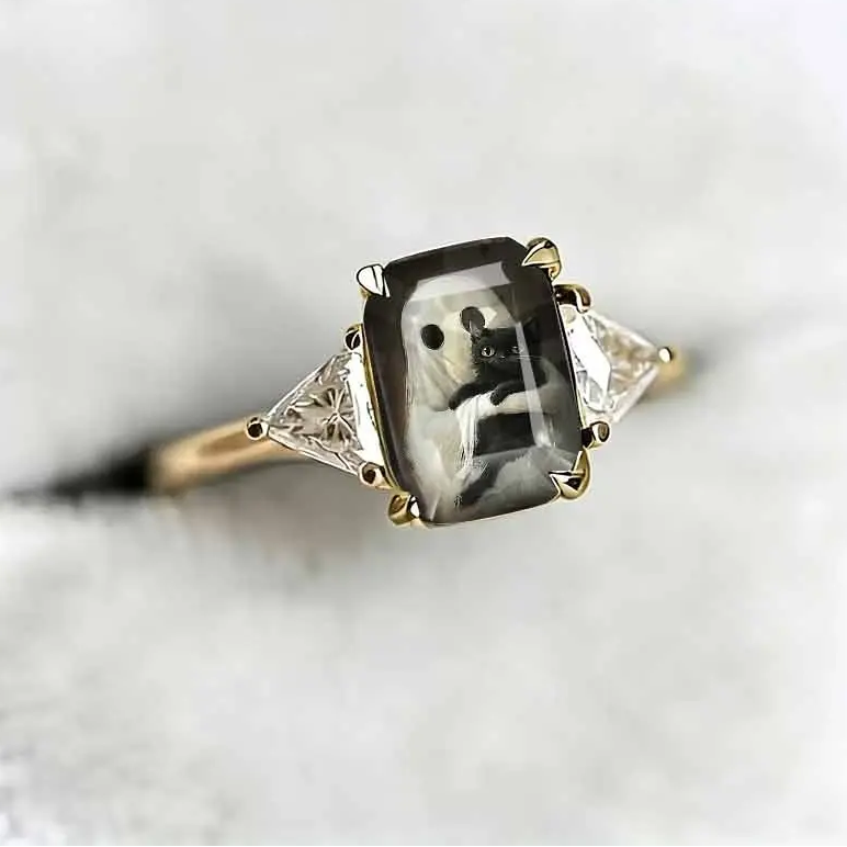 Ghost Holding Cat Statement Ring