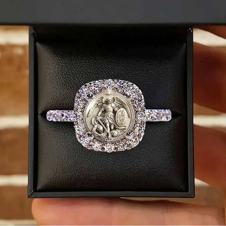 Saint Michael Archangel Pave Ring