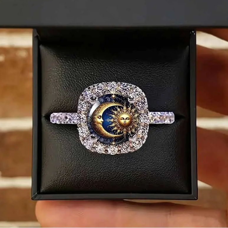 Celestial Sun Moon Pave Ring