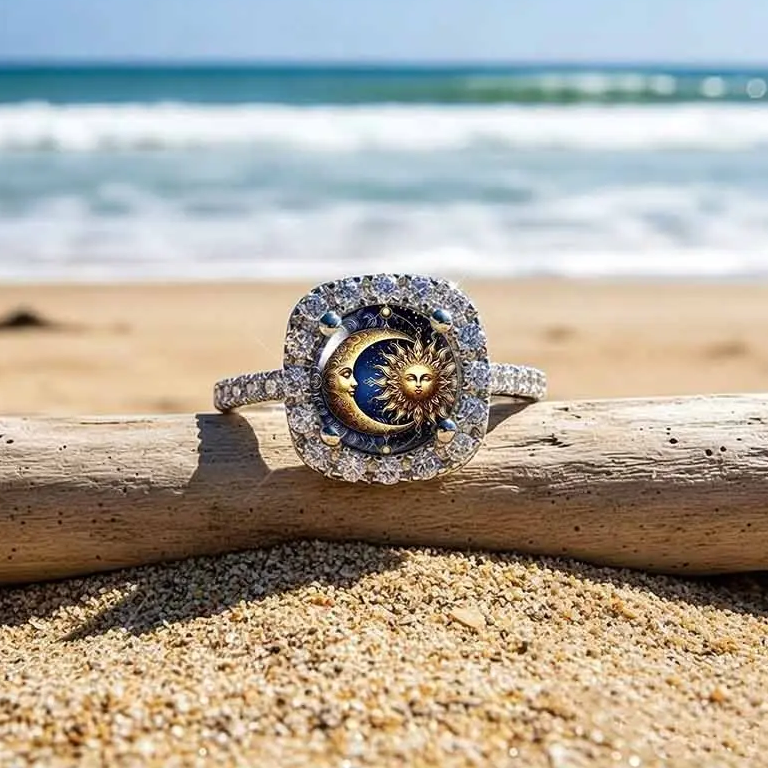 Celestial Sun Moon Pave Ring