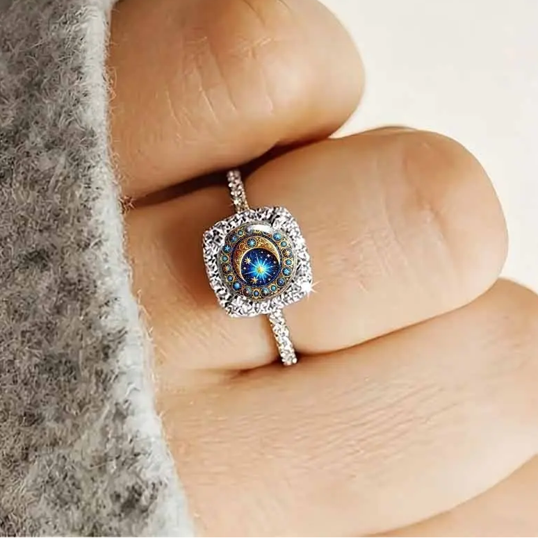 Solar Crescent Moon Pave Ring