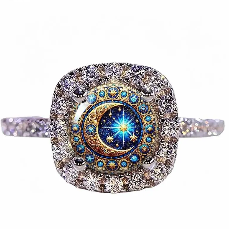 Solar Crescent Moon Pave Ring