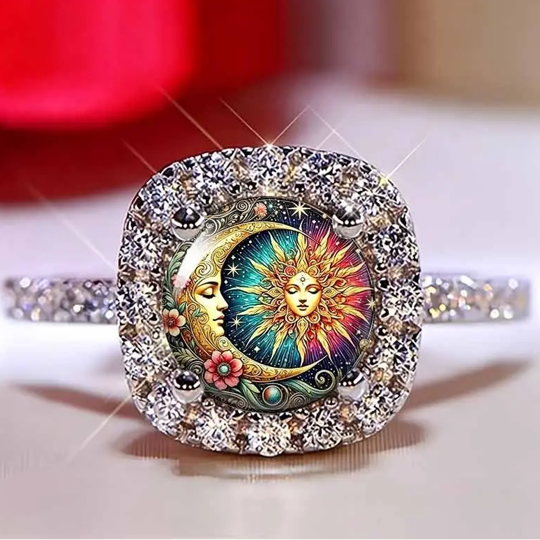 Celestial Sun Moon Pave Ring