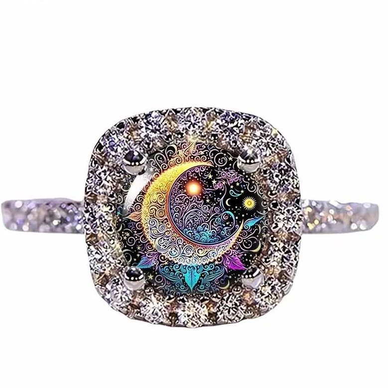 Intricate Crescent Moon Pave Ring