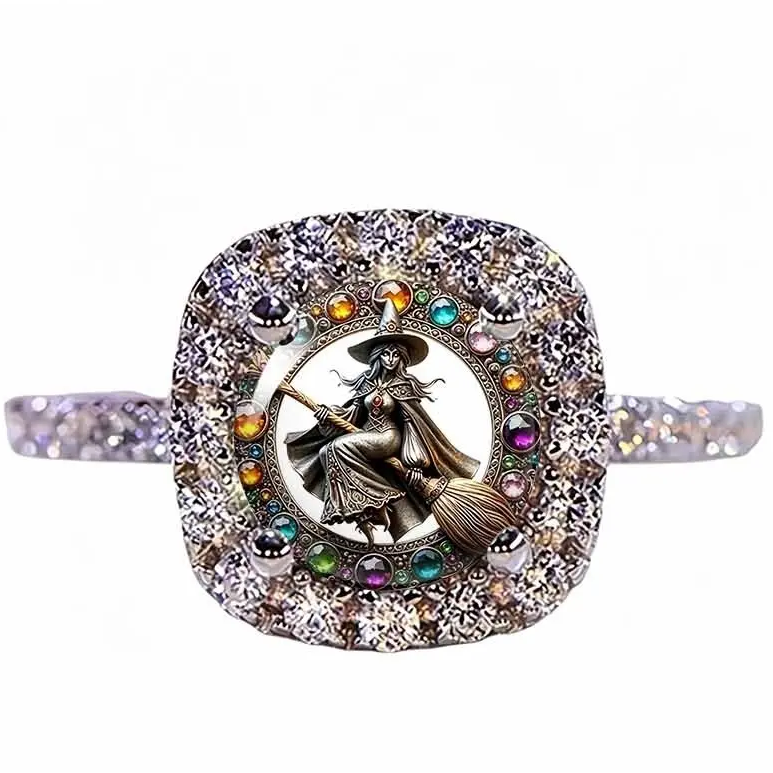 Witch On Broom Pave Ring