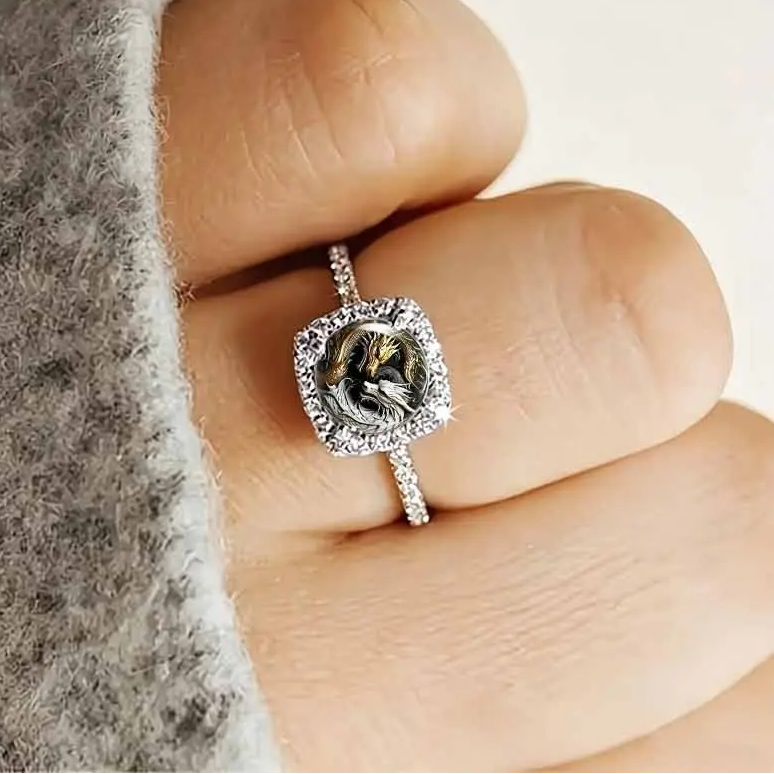 Double Dragon Pave Ring