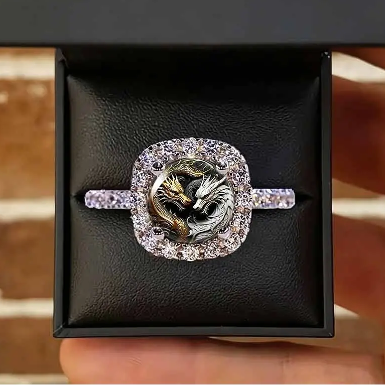 Double Dragon Pave Ring