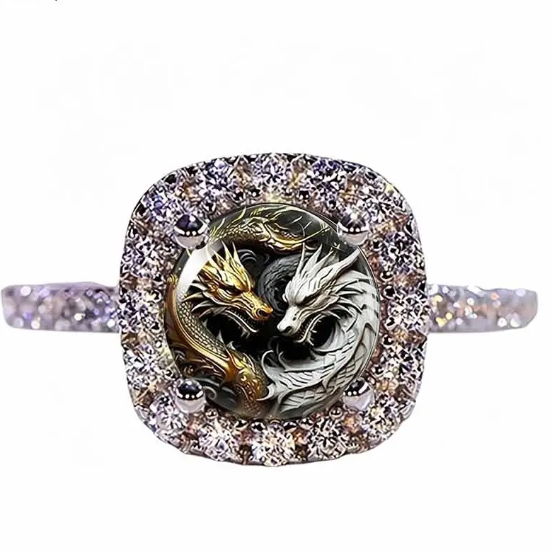 Double Dragon Pave Ring