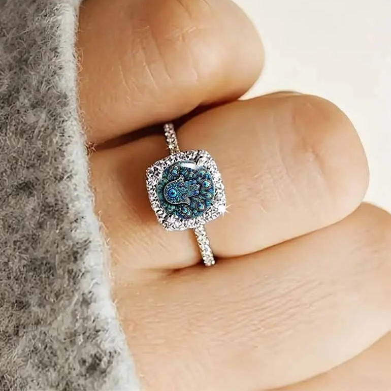 Evil Eye Hamsa Hand Pave Ring