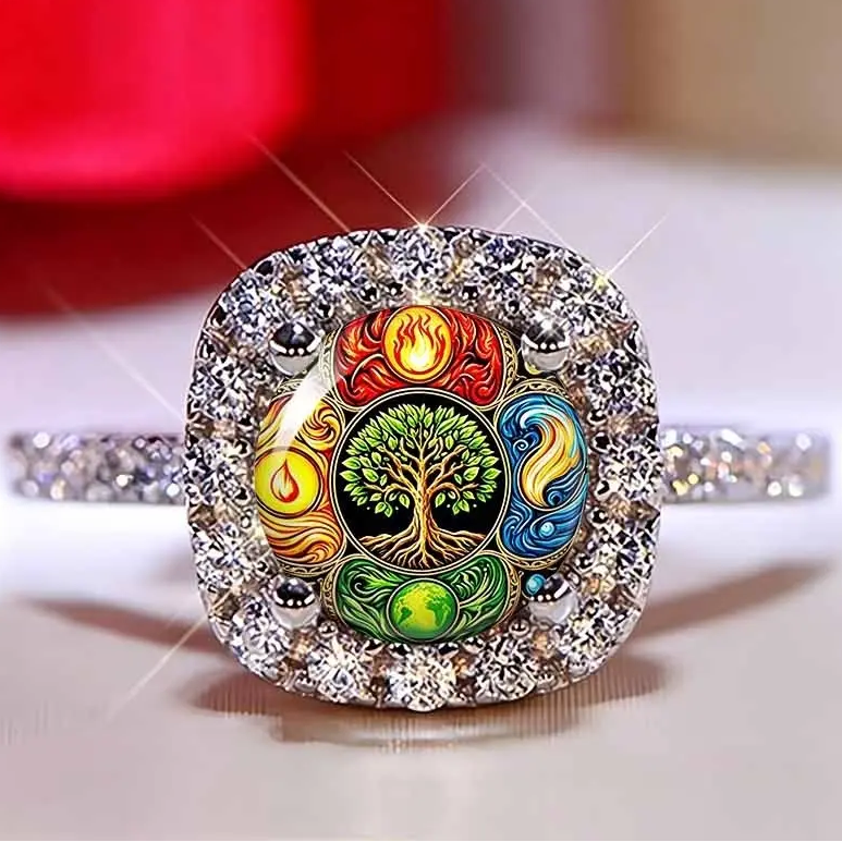 Tree Of Life Four Elements Pave Ring