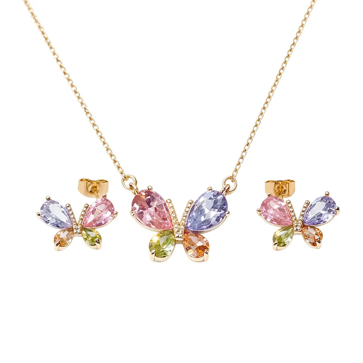 Colorful Bow Stud Earrings and Necklace