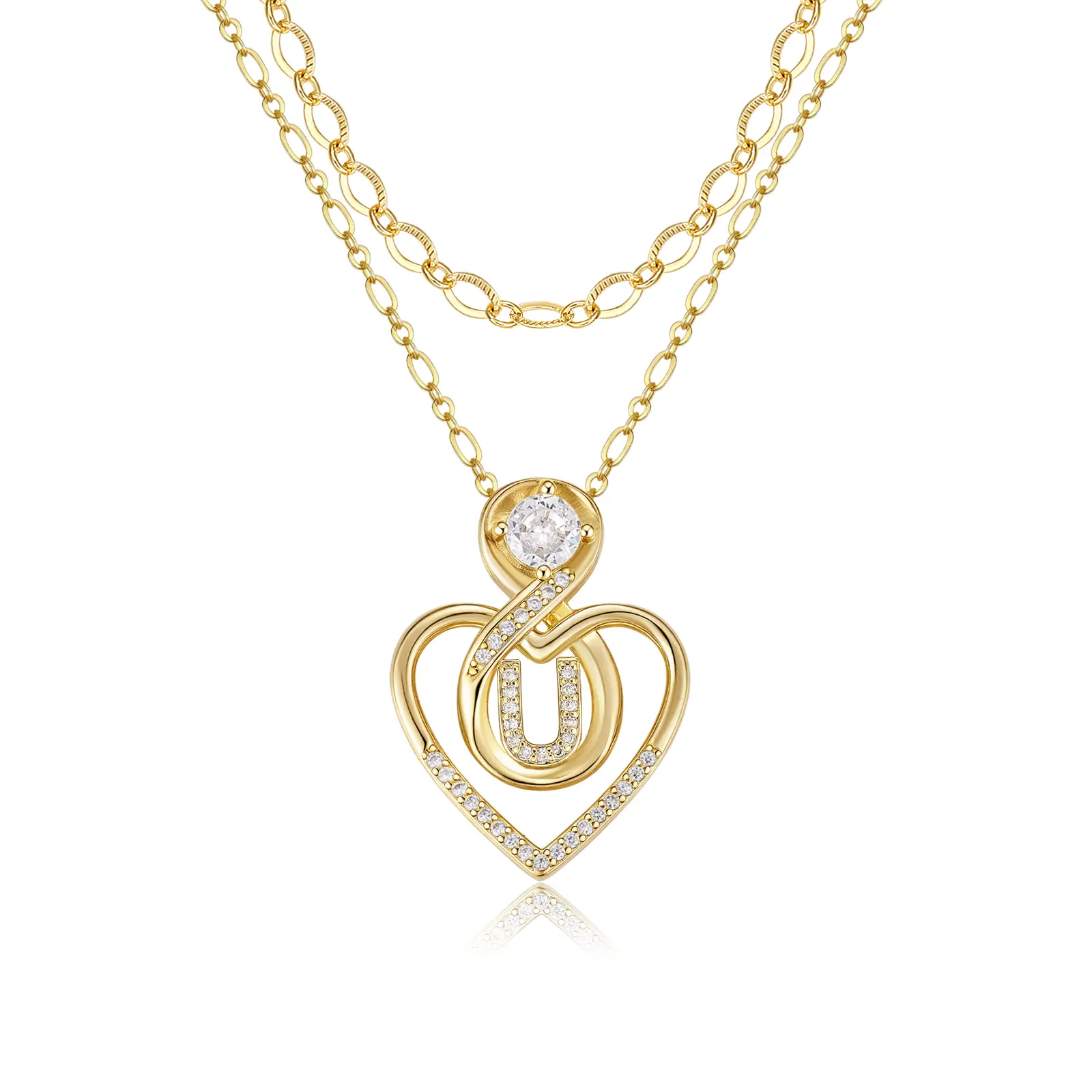 2pc 14k Initial Infinity Heart Necklace Set