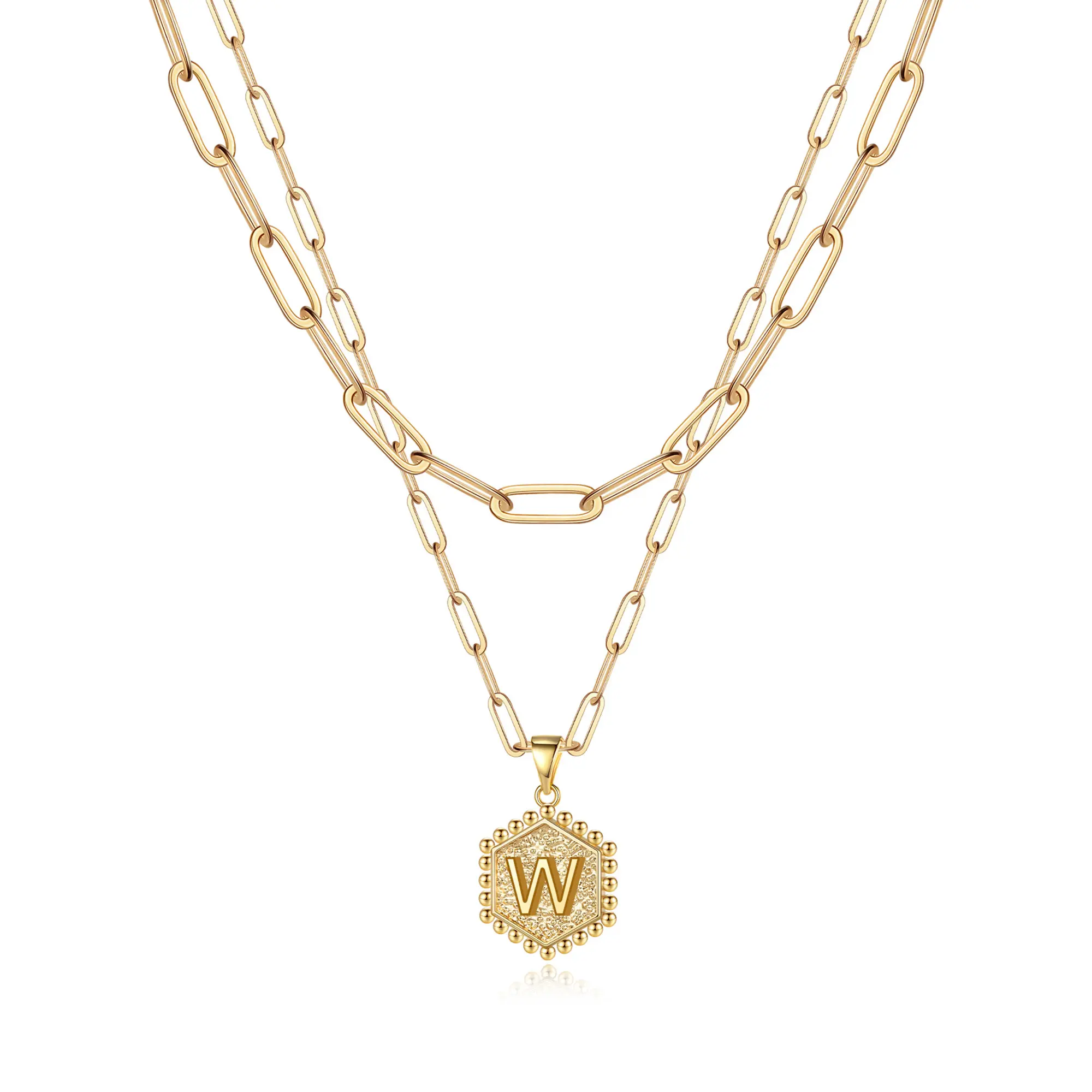 2pc 14k Hexagon Initial Necklace