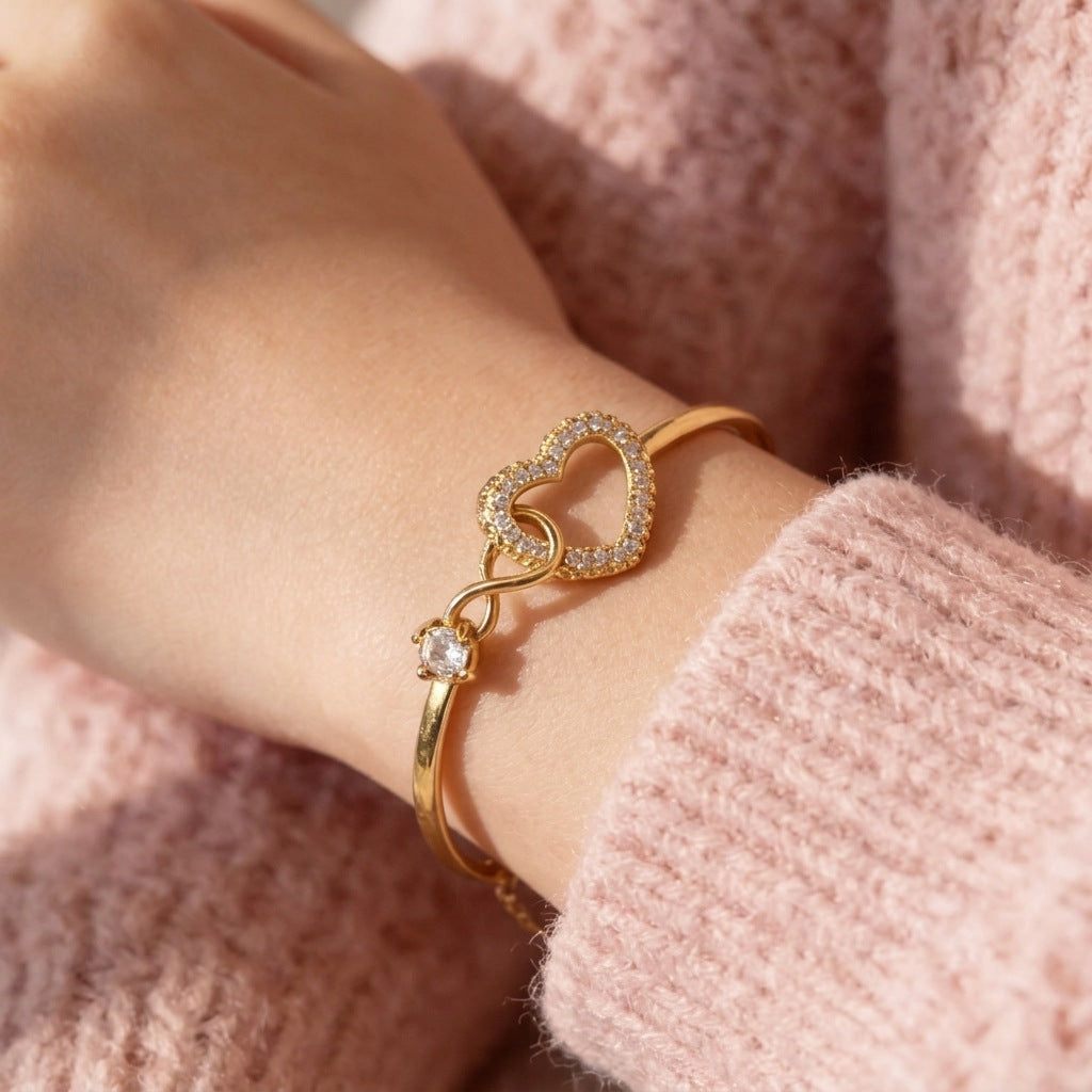 Birthstone Heart & Infinity Cuff Bracelet