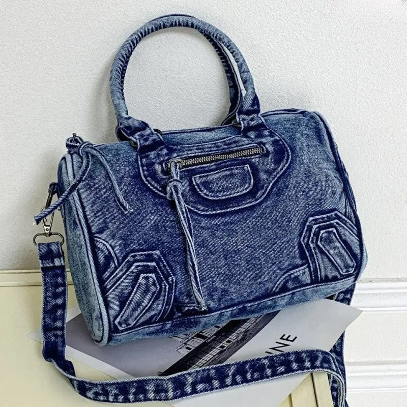 Washed Denim Satchel Bag