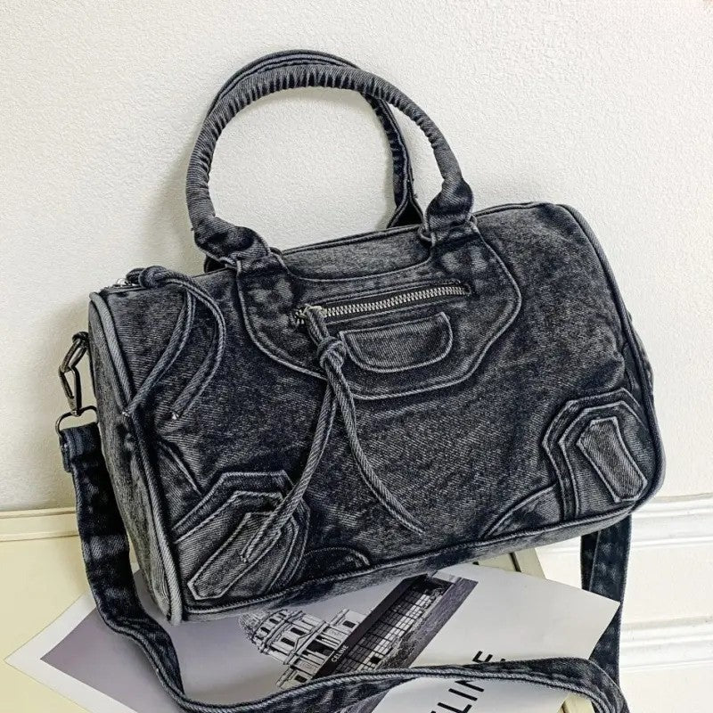 Washed Denim Satchel Bag