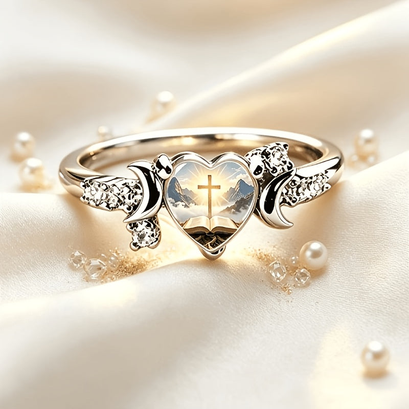 Cross Bible Heart Celestial Ring