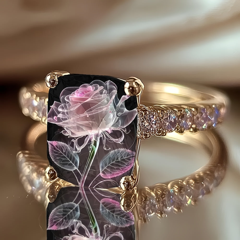 Transparent Rose Square Ring