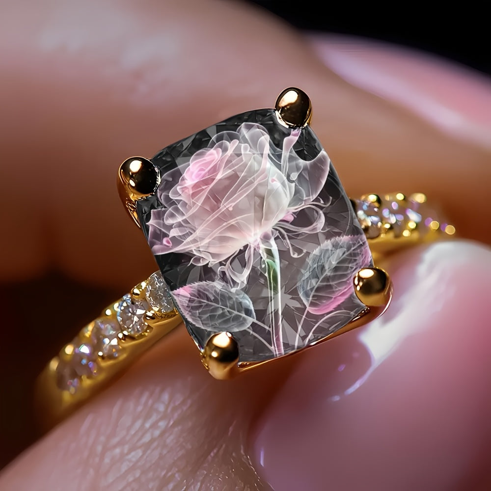 Transparent Rose Square Ring