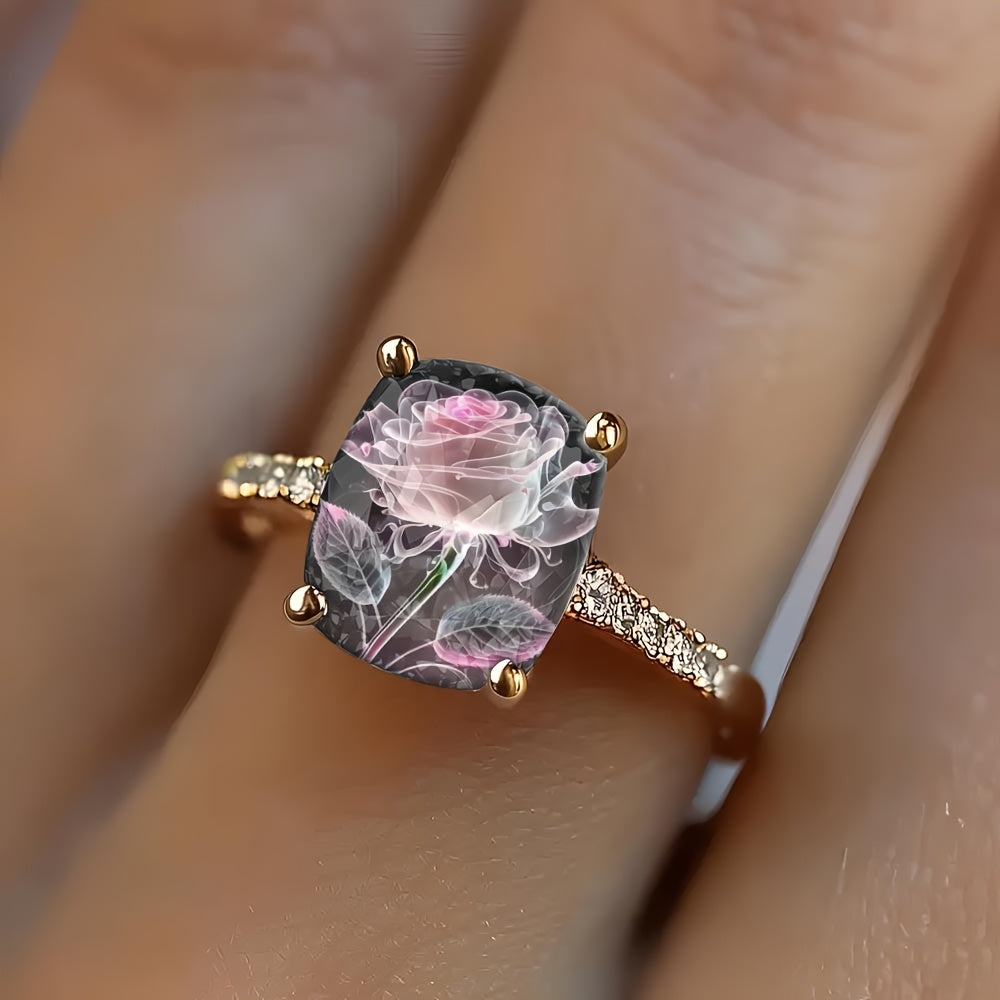 Transparent Rose Square Ring