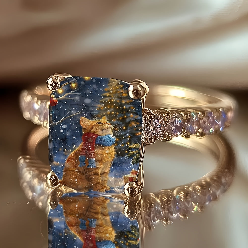Christmas Cat Square Ring