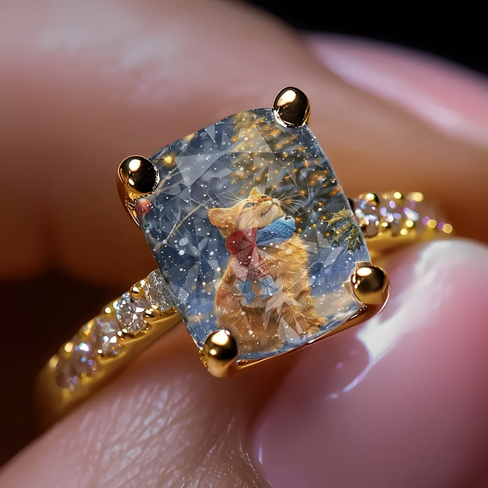 Christmas Cat Square Ring