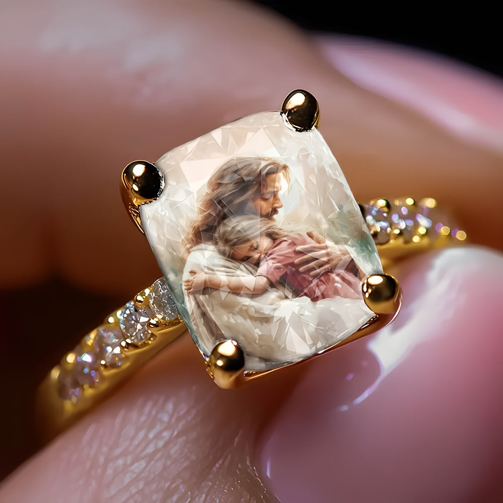 Jesus Comforting Child Square Ring