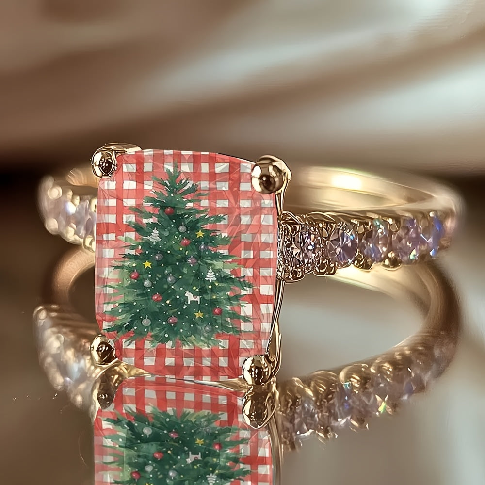 Checkered Christmas Tree Square Ring