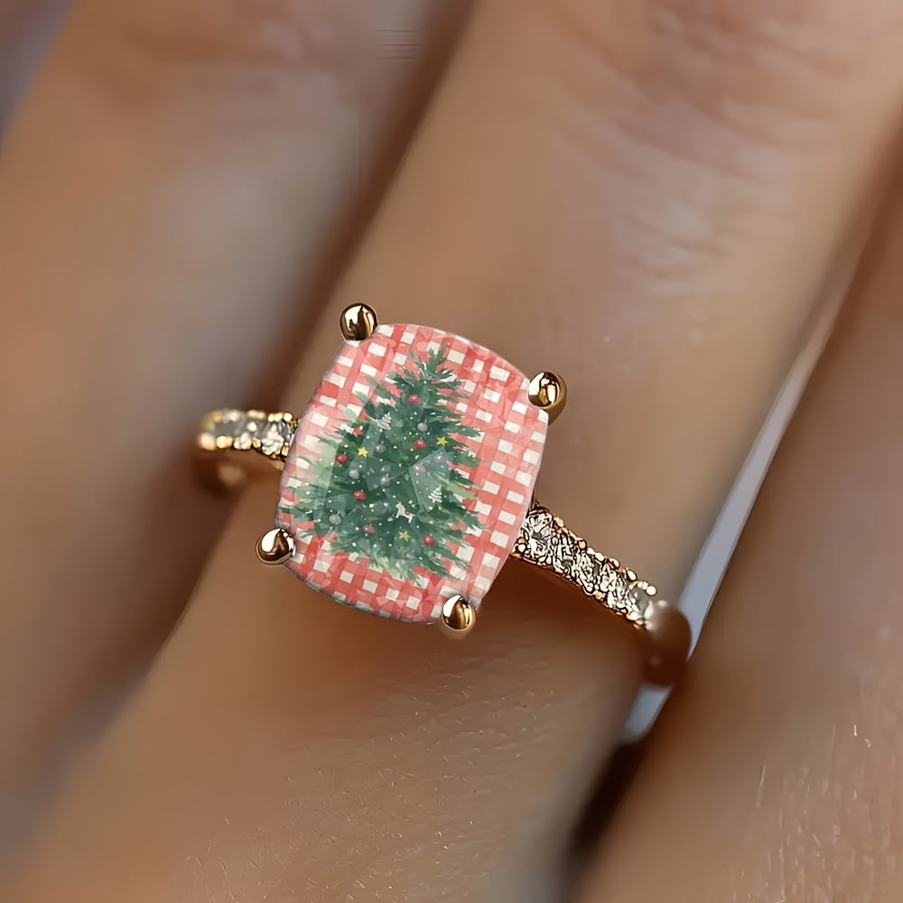 Checkered Christmas Tree Square Ring