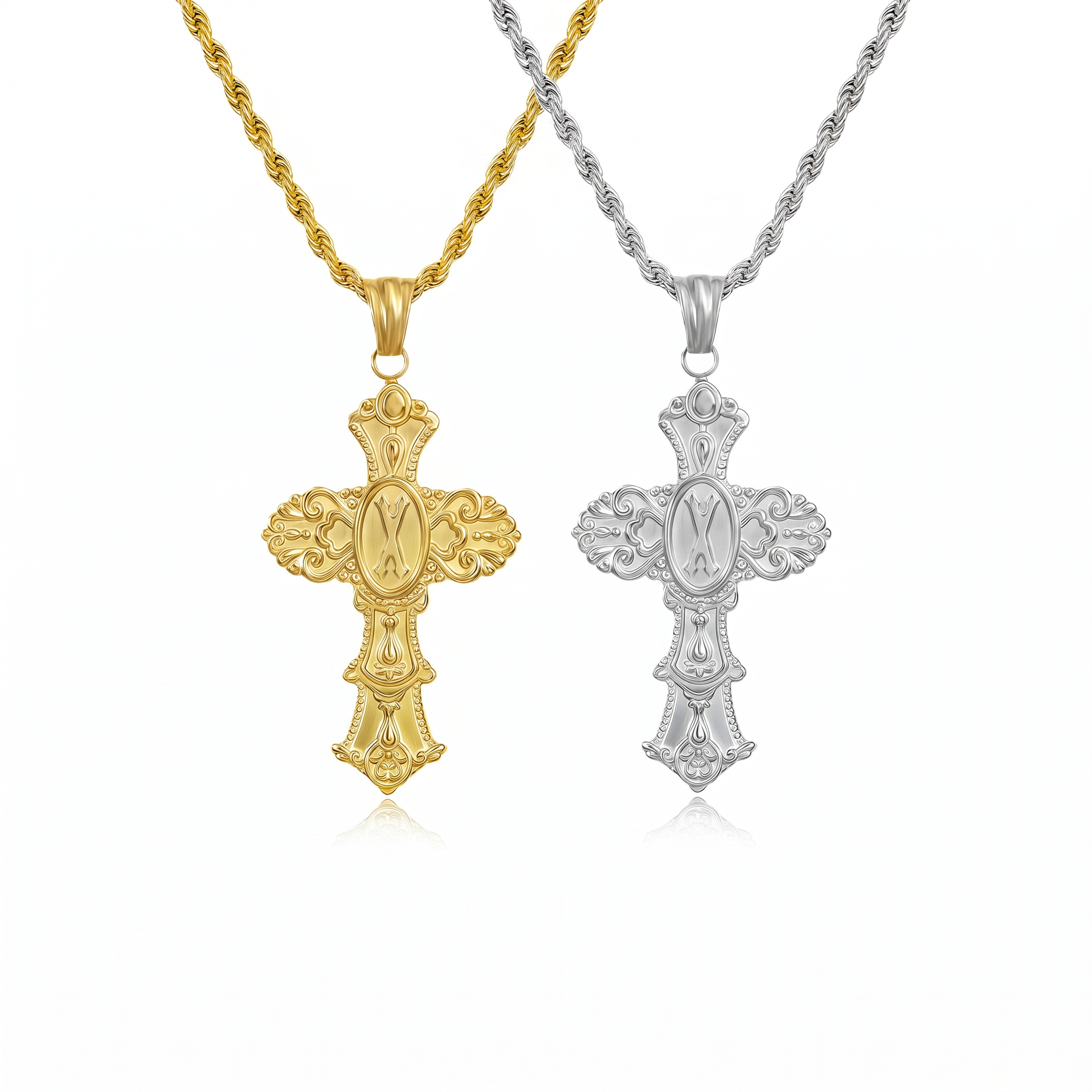 Vintage Cross Initial Necklace